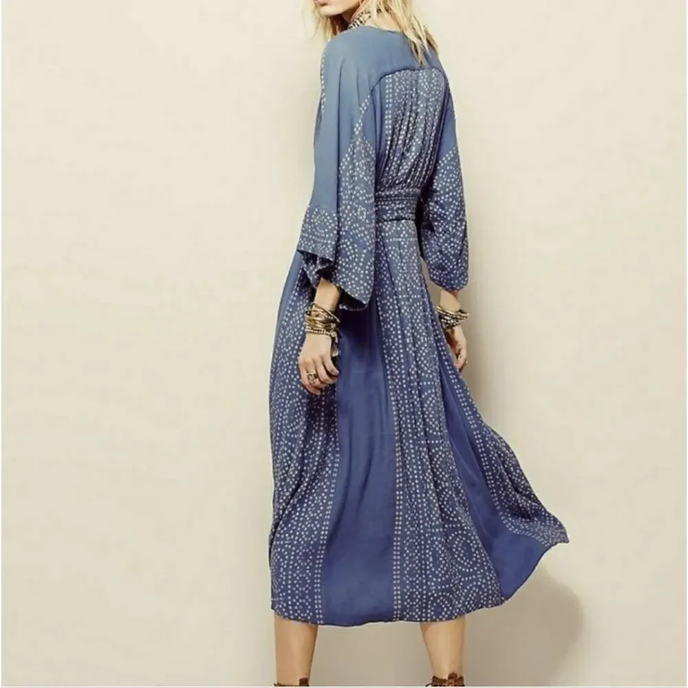 Free People Blue Boho Wide Sleeve Midi Dress - Picture 11 of 12